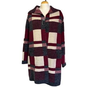 Alison Sheri Women's Large Red, Black, and White Open Front Cardigan